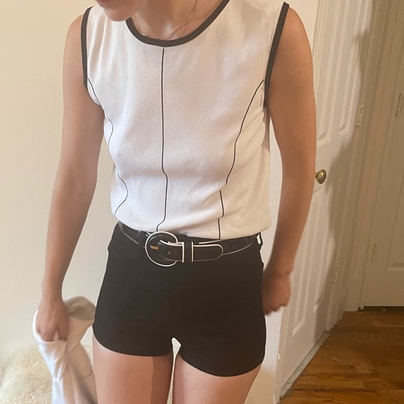 Vintage Shego’s Two Piece Black White Tank Top + Cardigan Sweater Twin Set S M L - Picture 8 of 16